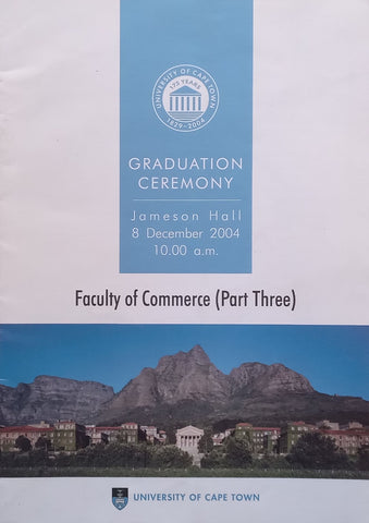 University of Cape Town Faculty of Commerce Graduation Ceremony Booklet, with Invitation