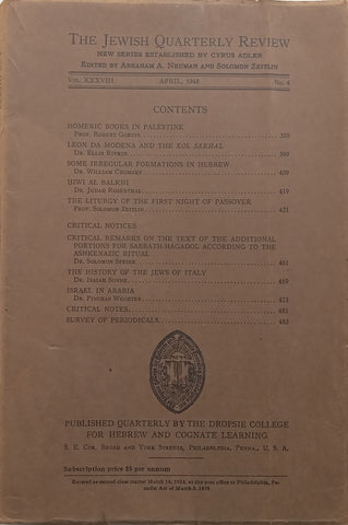 The Jewish Quarterly Review (Vol. 38, No. 4, April 1948)