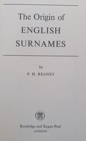 The Origin of English Surnames | P. H. Reaney