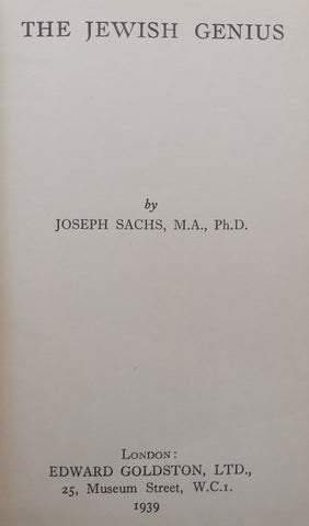 The Jewish Genius (Published 1939) | Joseph Sachs