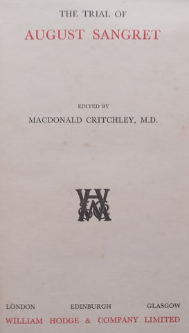 The Trial of August Sangret | Macdonald Critchley (Ed.)