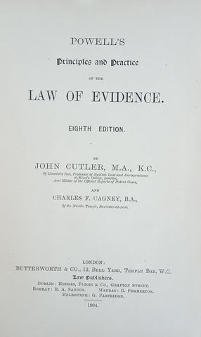 Powell's Principles and Practice of the Law of Evidence [Copy of the Late Justice Cecil Margo] [Eighth Edition] | John Cutter and Charles F. Cagney