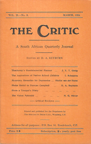 The Critic: A South African Quarterly Journal (Vol. 2, No. 8, March 1934)