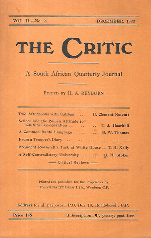 The Critic: A South African Quarterly Journal (Vol. 2, No. 2, December 1933)